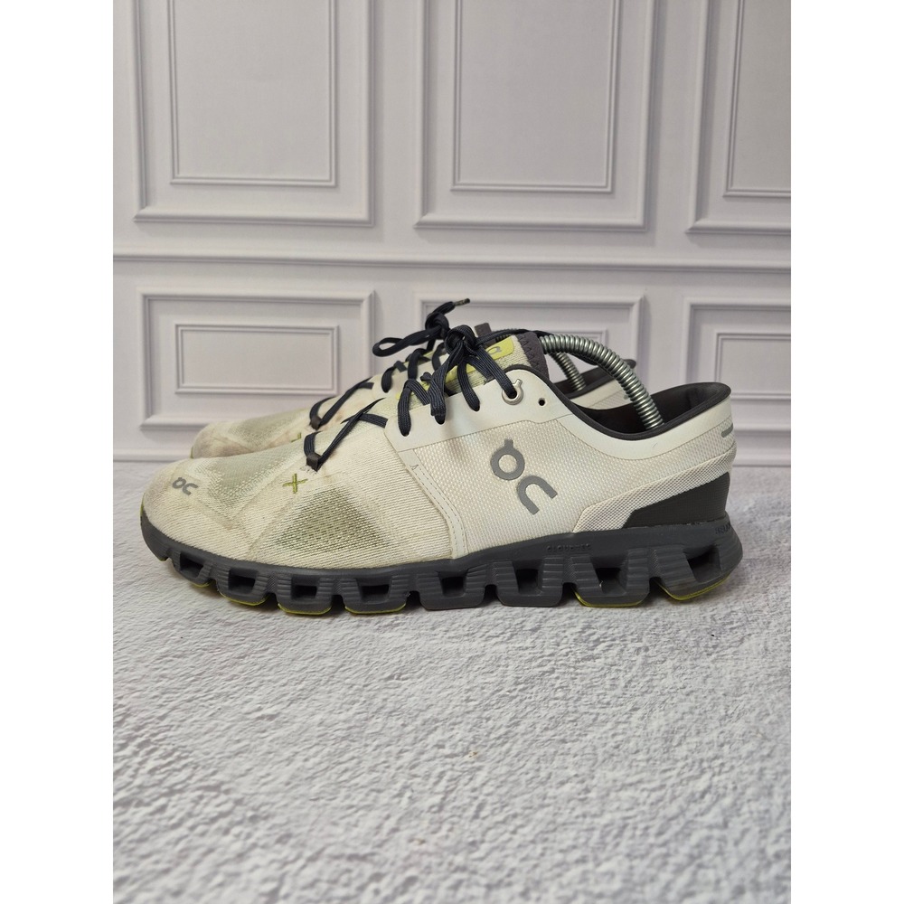 On Running Cloud X Mens 9.5 Ivory Black Yellow Athletic Training Sneakers FLAW